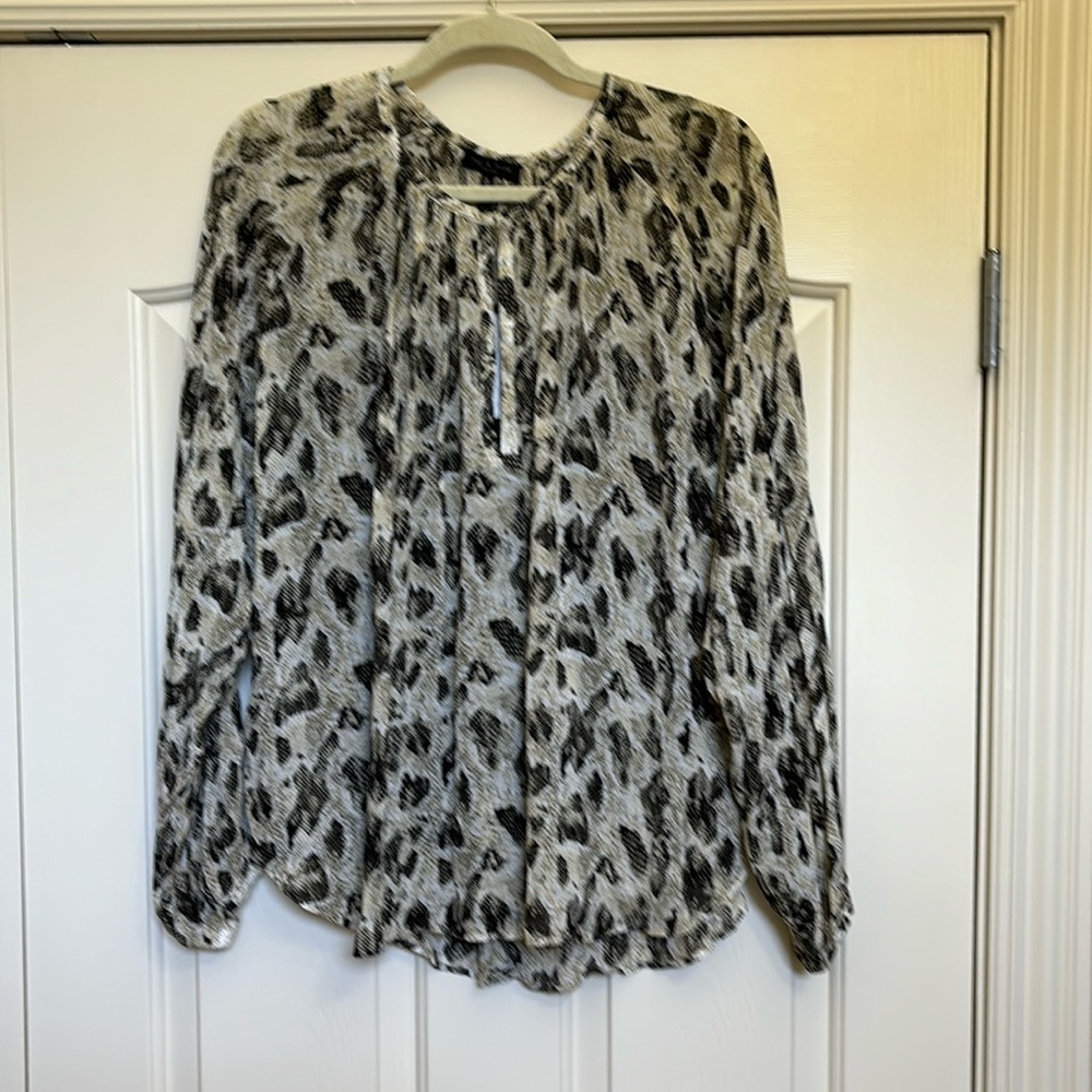 rag & bone Black and White Animal Print Long Sleeve Blouse
